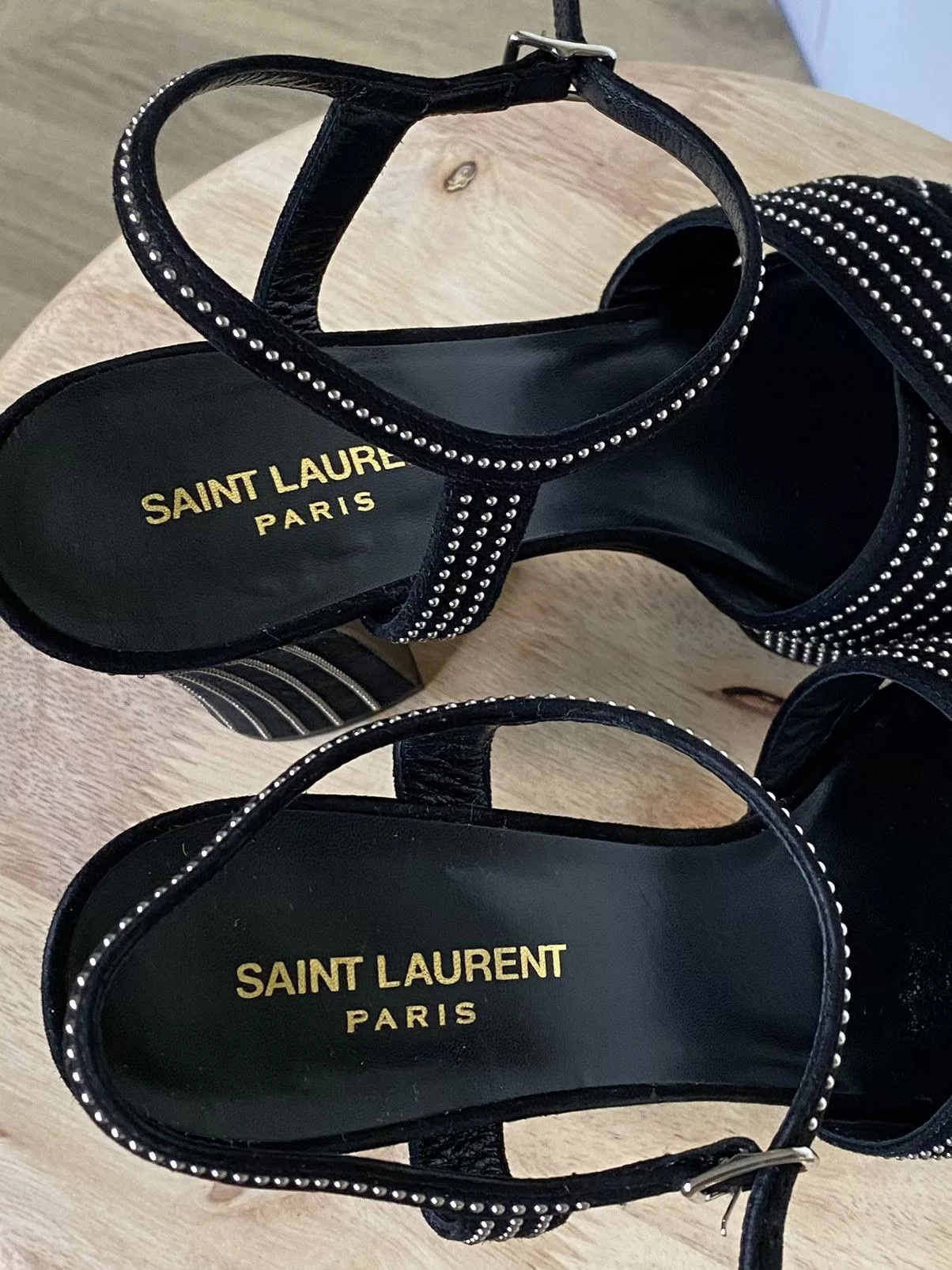 Saint Laurent Paris Platforms Saint Laurent Paris Saint Laurent Suede Studded Candy 80 Platform Sandals Black Luxury