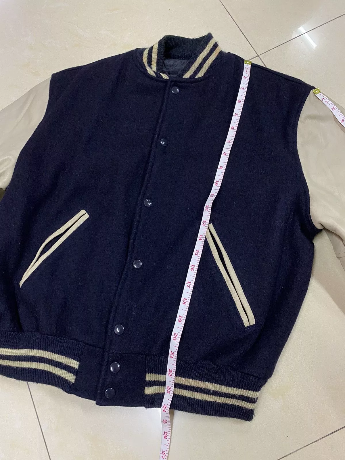 Leather Leather Jackets Vintage Wool Leather Varsity Jacket Blue