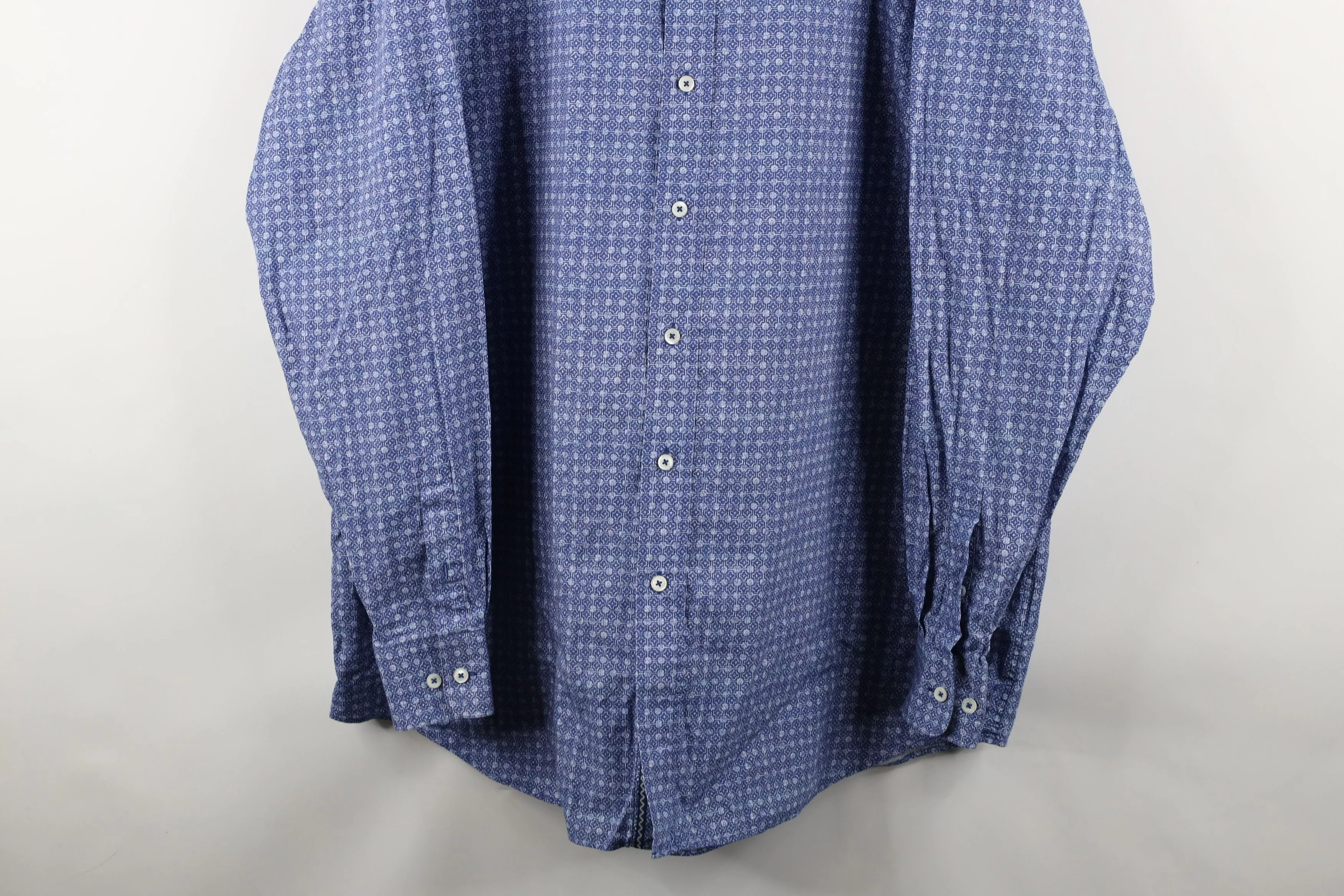 Vintage Shirts Button Ups Vintage Bugatchi Uomo Geometric Collared Button Shirt Blue Cotton