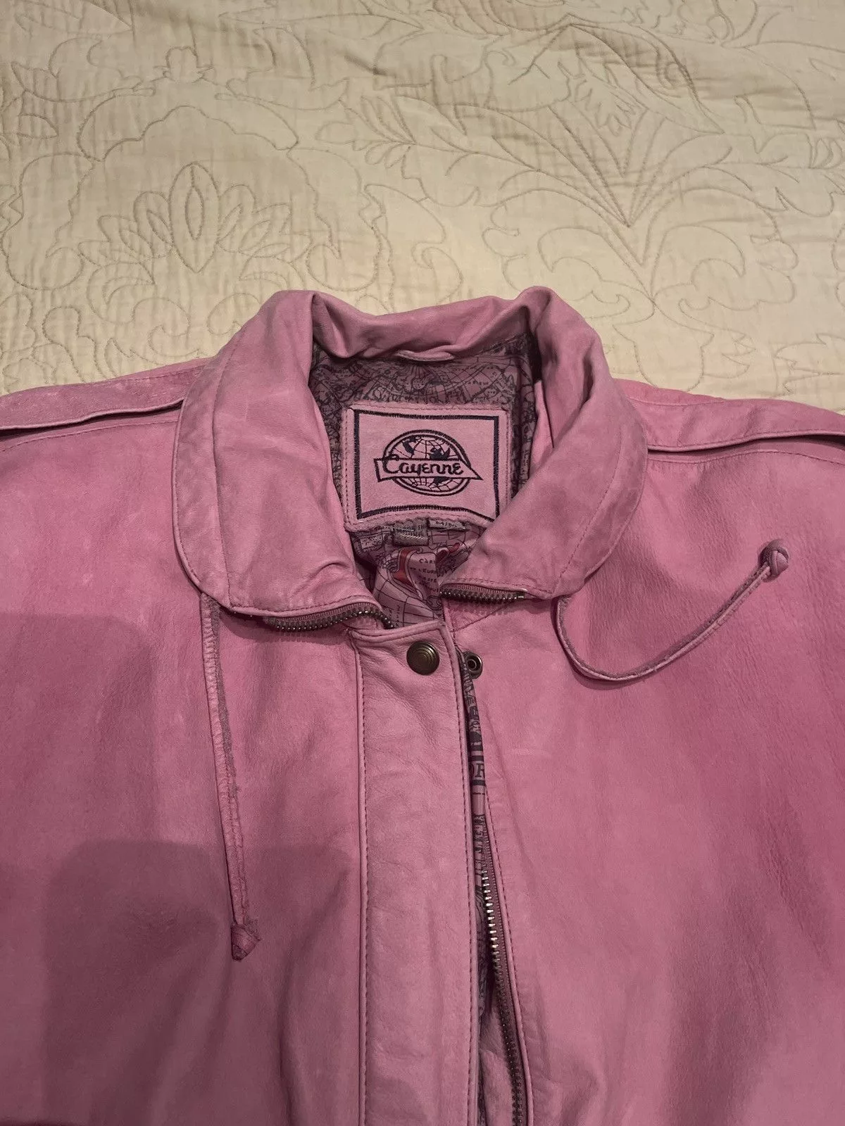 Vintage Bombers Vintage pink cropped fit leather bomber jacket