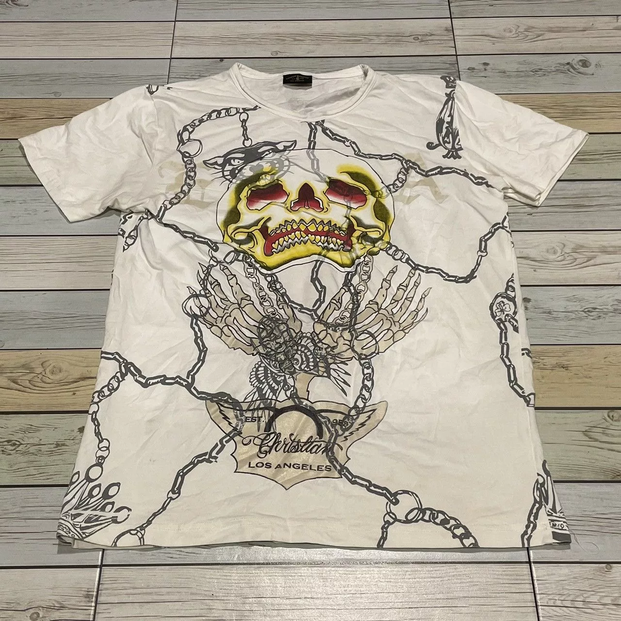 Affliction Short Sleeve T Shirts Affliction × Ed Hardy × Tapout Rare Christian Audiguer Tee Y2K Affliction Style White