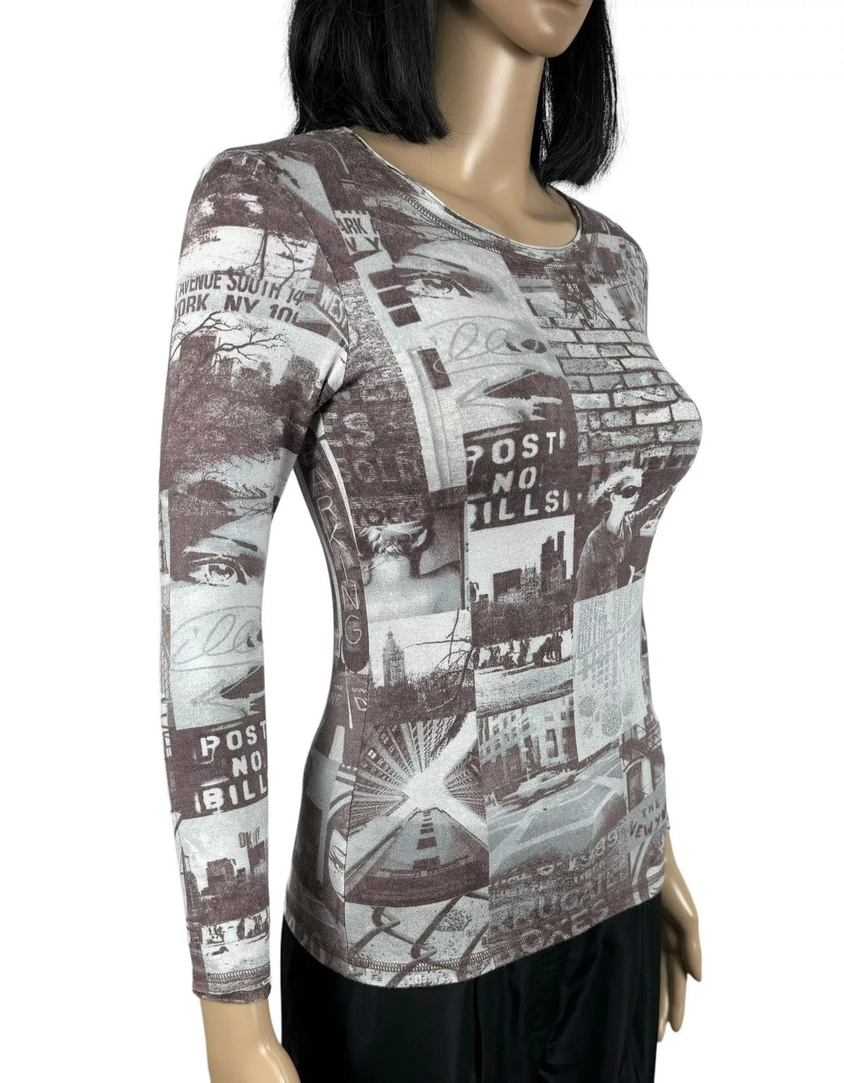 DKNY Blouses DKNY Newspaper Printed Stretch Blouse size 10 Multi
