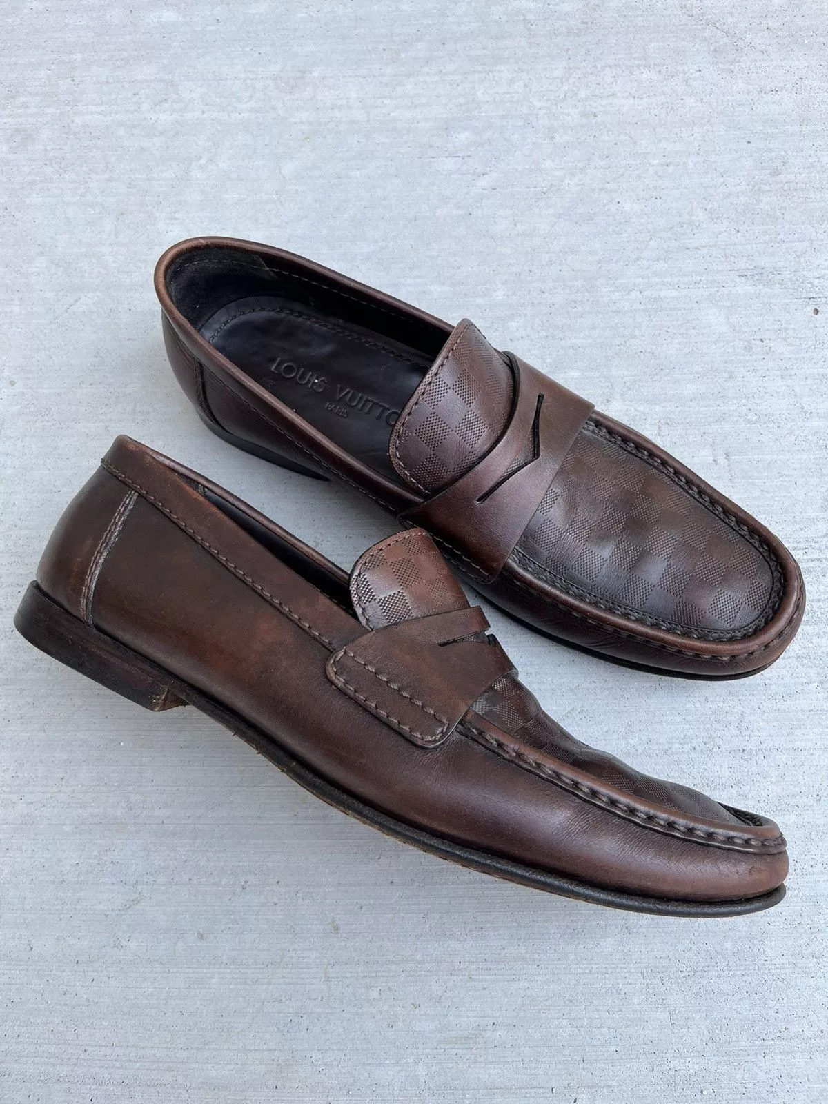 Louis Vuitton Casual Leather Shoes Louis Vuitton Damier Loafers 🟫⬜️ Brown