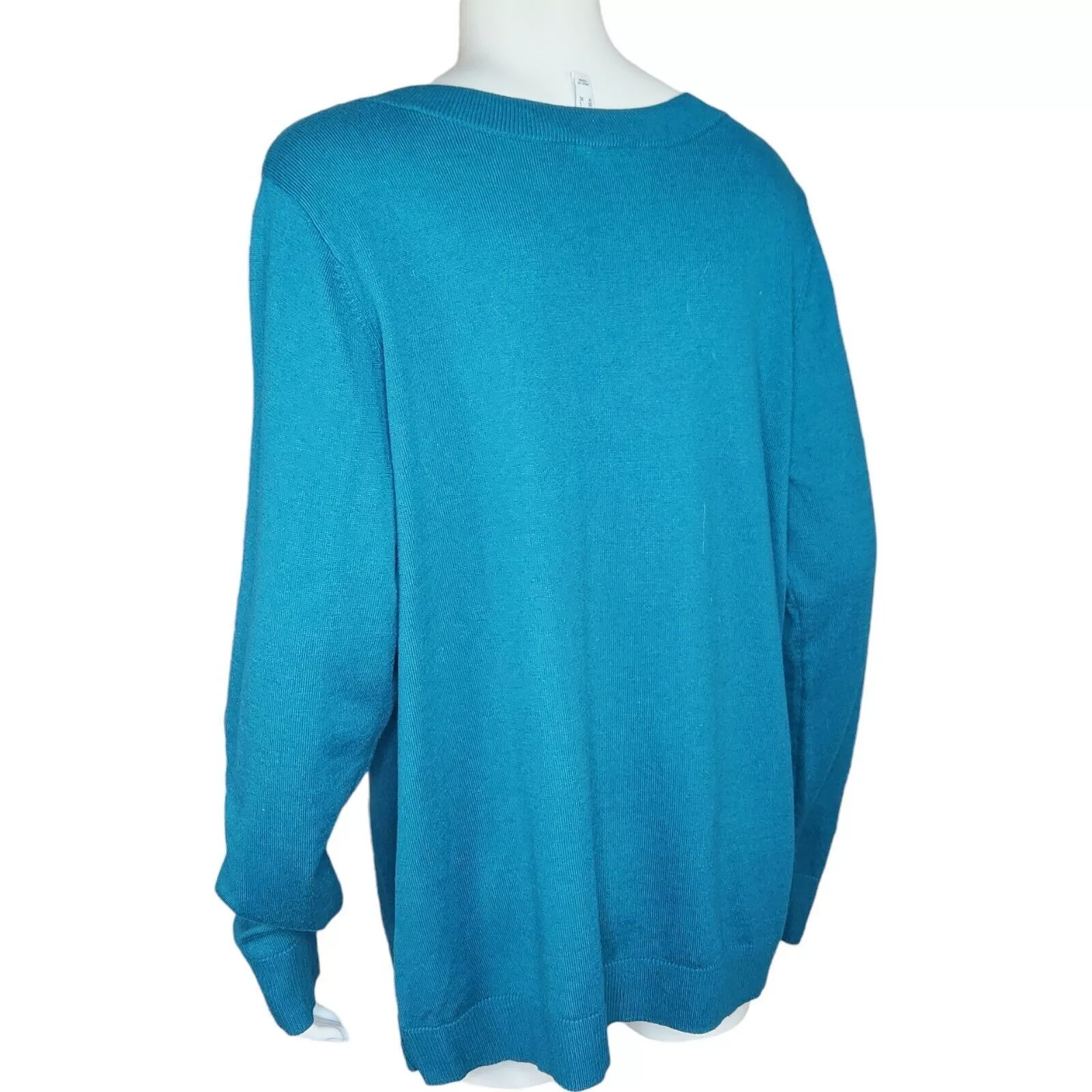 Denim & Co. Blouses Denim & Co. V-Neck Pullover Sweater Spruce BlueGreen Large