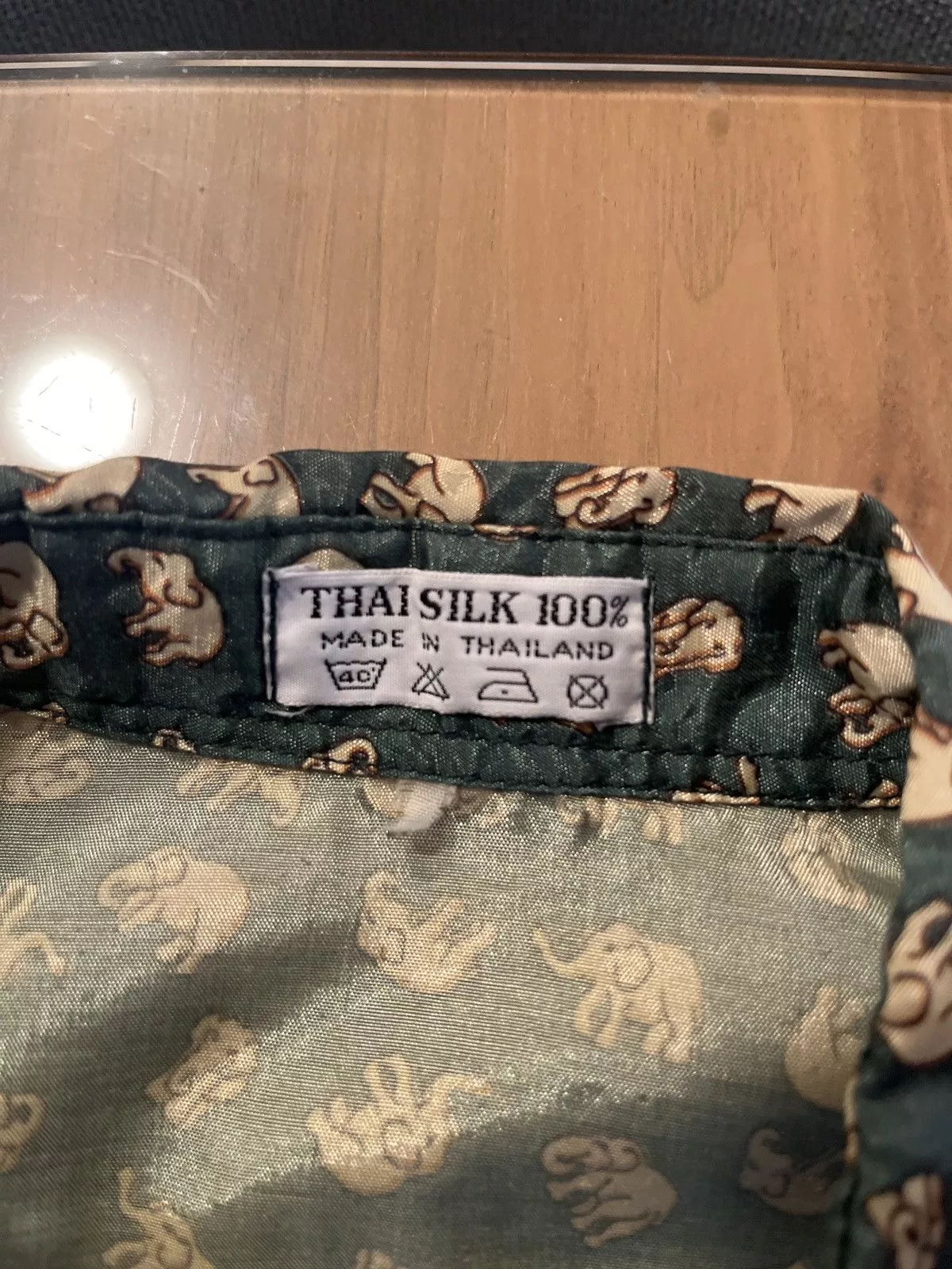 Vintage Shirts Button Ups Vintage Thai Silk Elephant Camp Collar Green