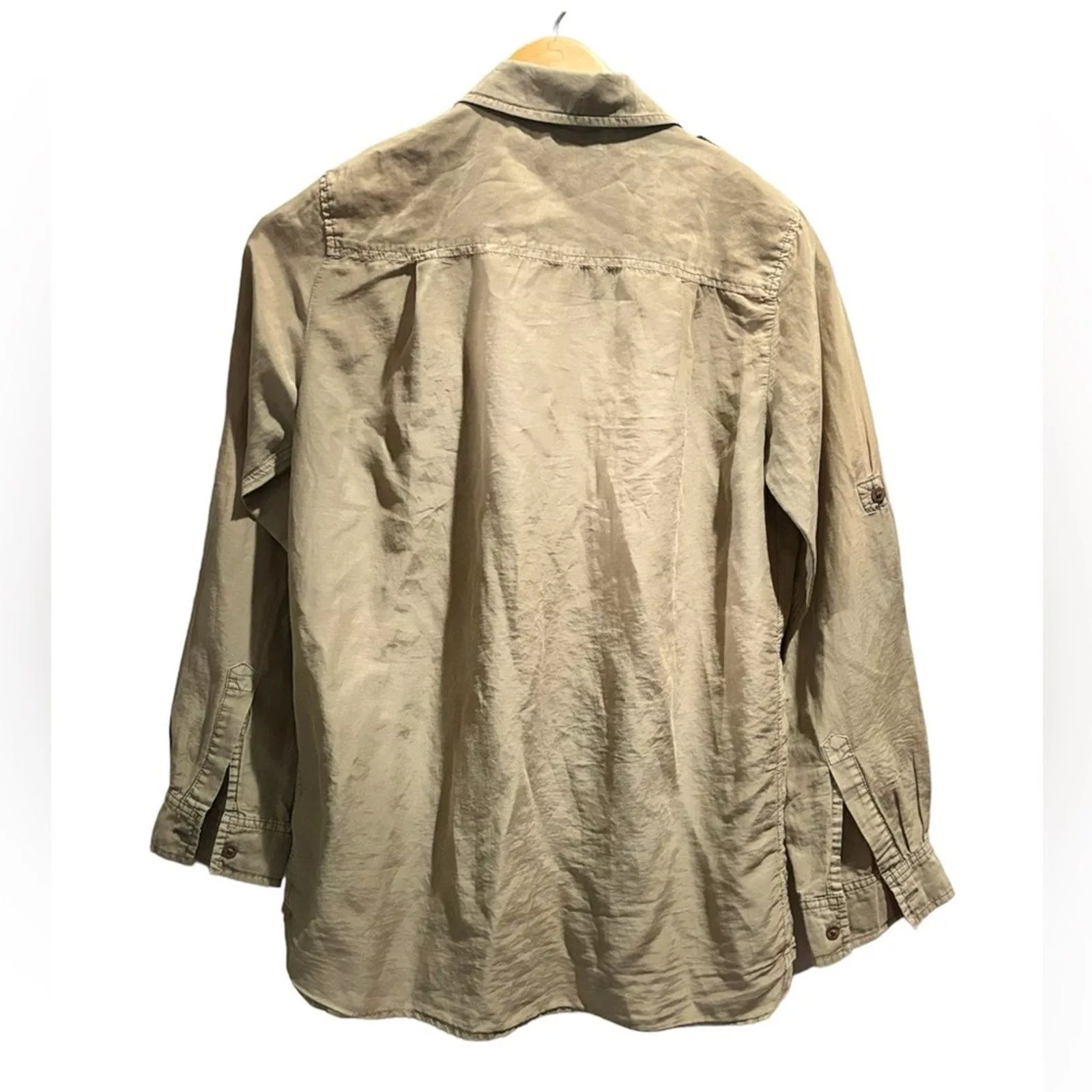 Michael Kors Short Sleeve T Shirts MICHAEL KORS Olive Green Button-Up Utility Blouse Sz S