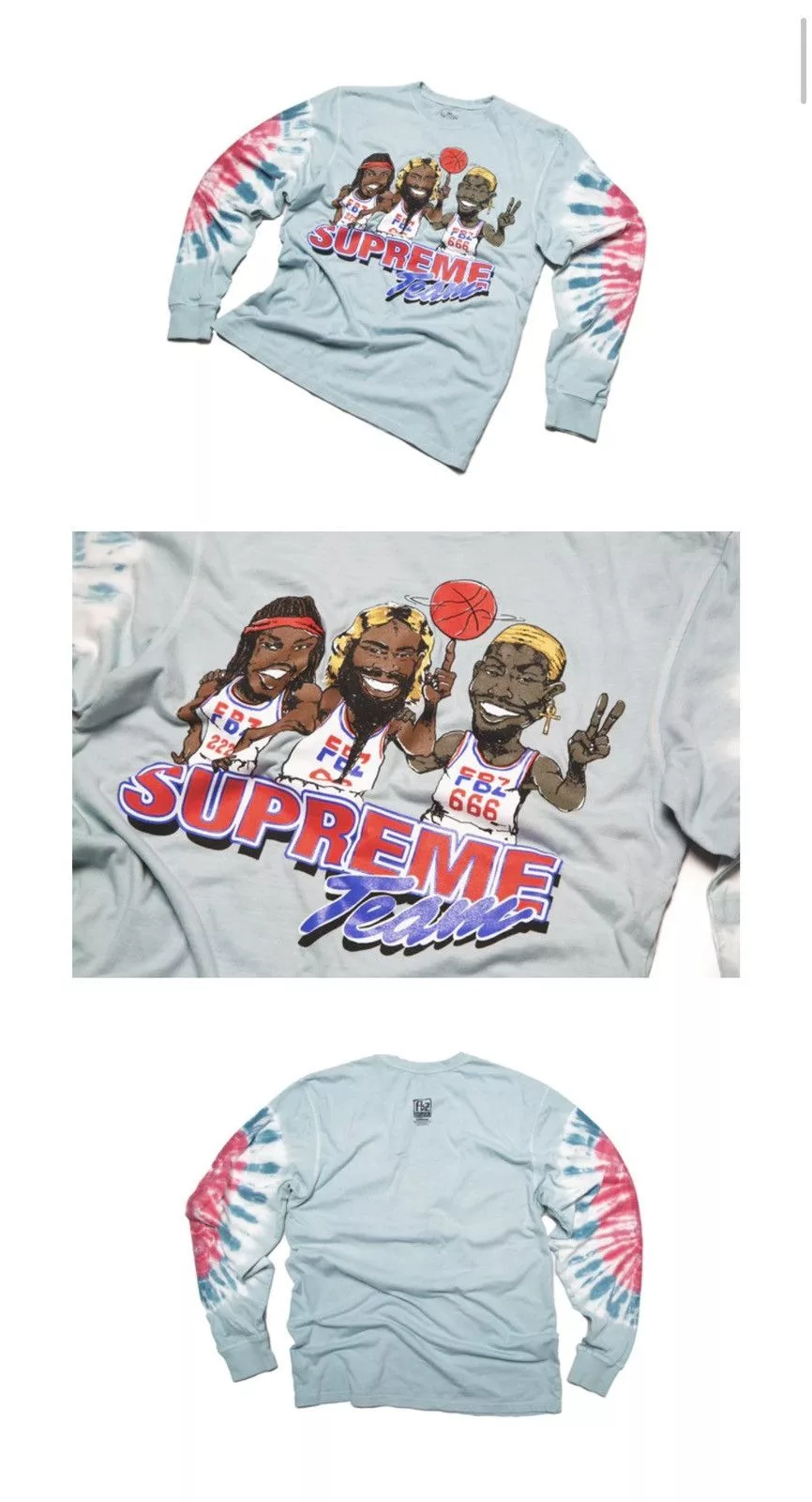 Flatbush Zombies Long Sleeve T Shirts Flatbush zombies supreme team tye dyed long sleeve Blue
