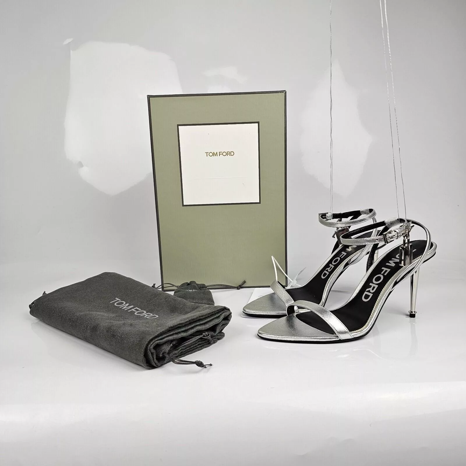Tom Ford Heels Tom Ford Padlock 85mm Silver Sandals New