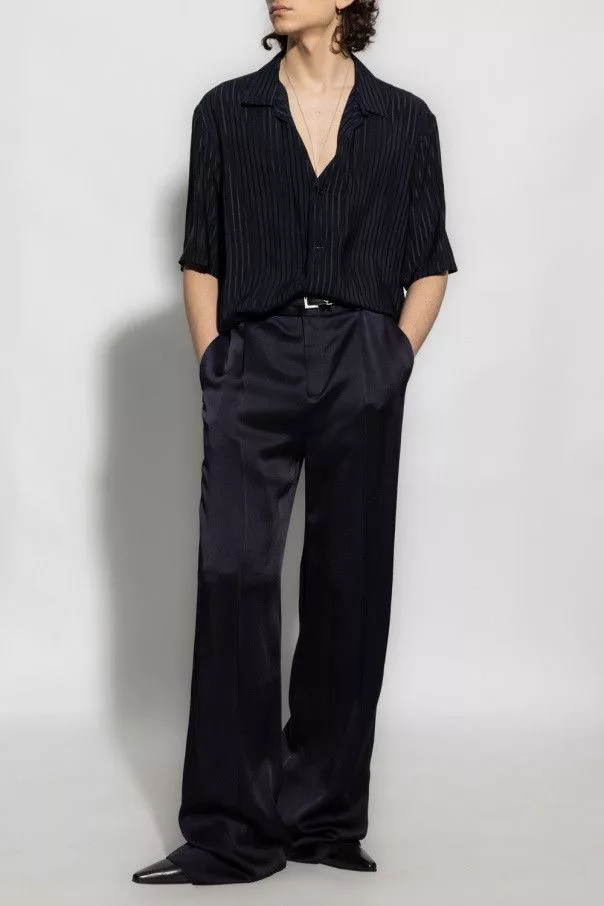 Saint Laurent Paris Casual Pants Saint Laurent Paris o1s1wg110724 Flared Pants in Crepe Satin in Navy Blue