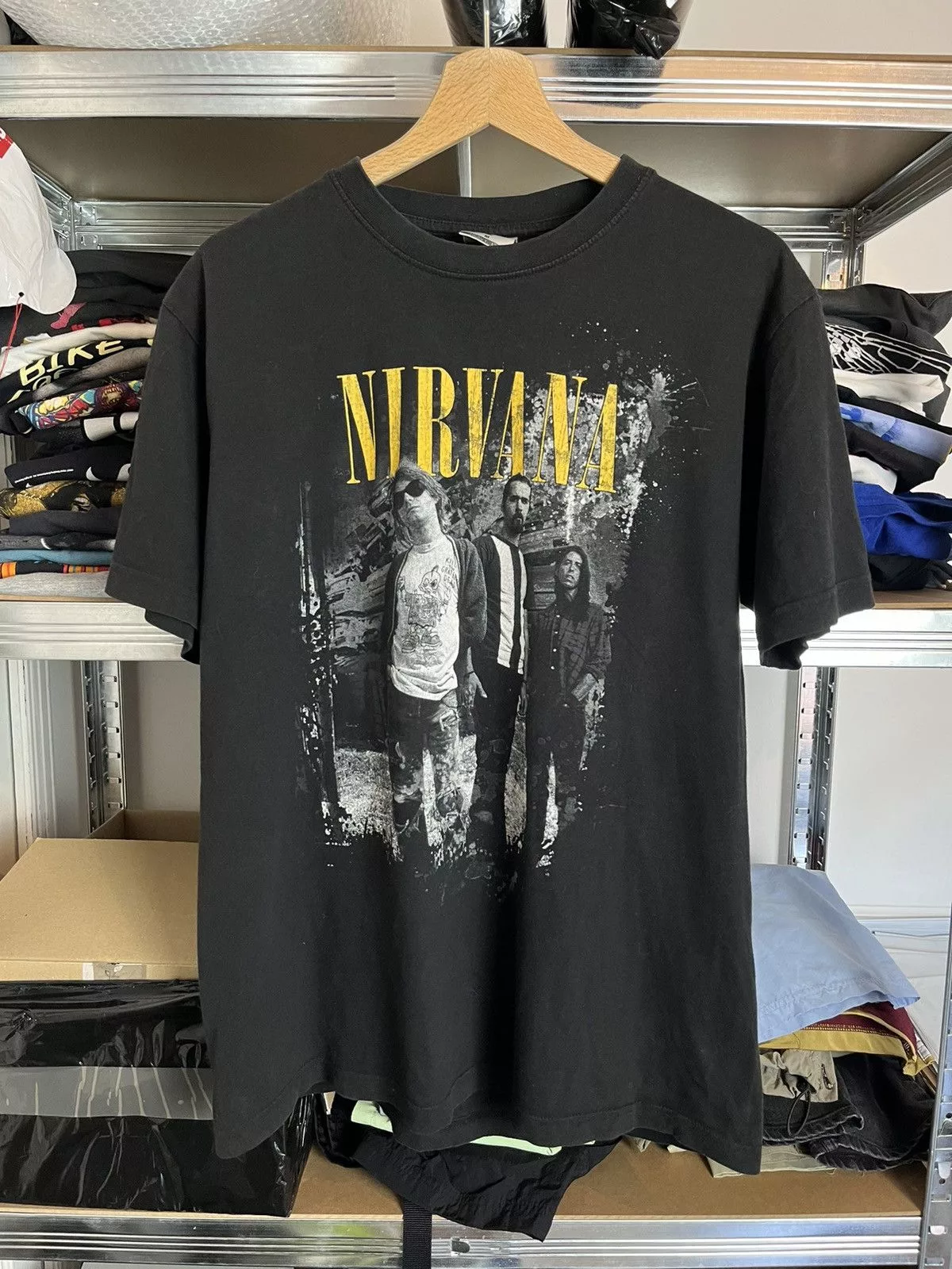 Nirvana Short Sleeve T Shirts Nirvana × Vintage Vintage Nirvana Kurt Cobain Rare Rock Band T Shirt Black