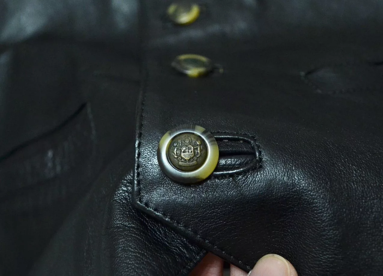 Genuine Leather Vests Genuine Leather × Handmade Tatanka Leather Vest Jacket Black