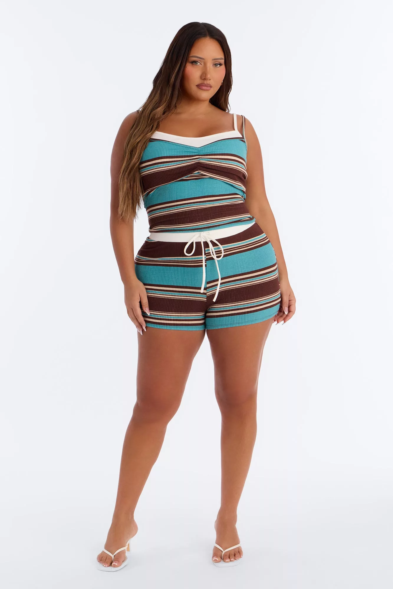 Casey Striped Ribbed Short Set - Teal/combo