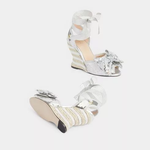 Gucci Miscellaneous Gucci Bow Sequin Espadrille Sandals SIZE 36 Silver