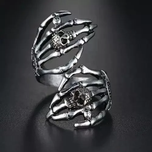 Jewelry Jewelry Watches Hands Ring Skeleton Bones Goth Punk Death Jewelry Chrome Silver Streetwear