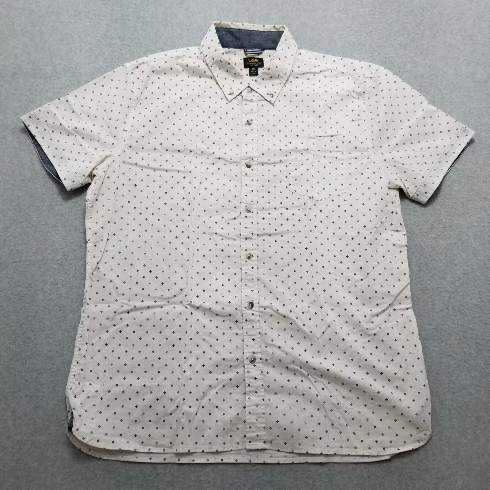 Lee Shirts Button Ups Lee Shirt Mens XXL Casual Button Up Short Sleeve Pocket 2XL White