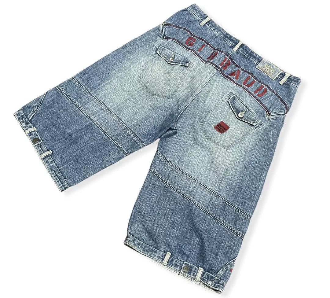 Marithe + Francois Girbaud Shorts Marithe + Francois Girbaud MFG Denim Shirt Embroidery Square Iconic Logo Pocket Blue