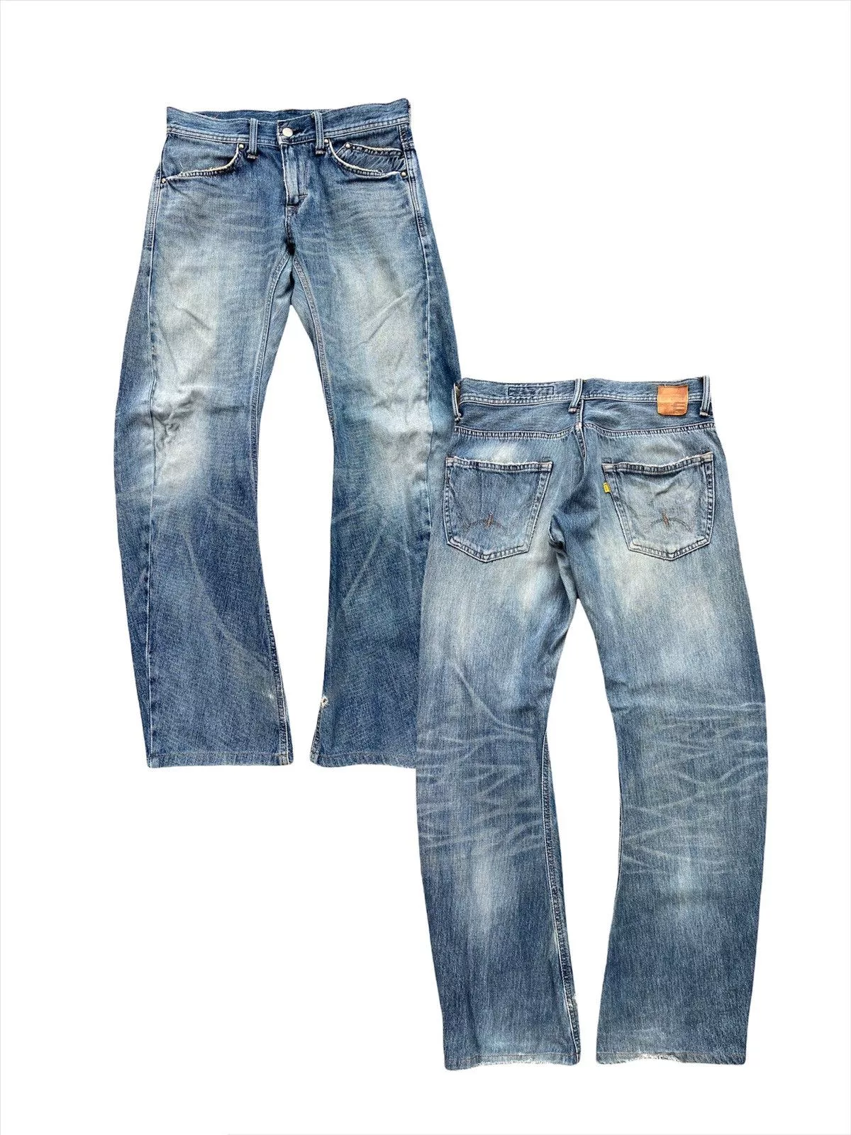 Edwin Denim Vtg Edwin E-function Curved Leg Distressed Denim MadeInJapan Blue Vintage