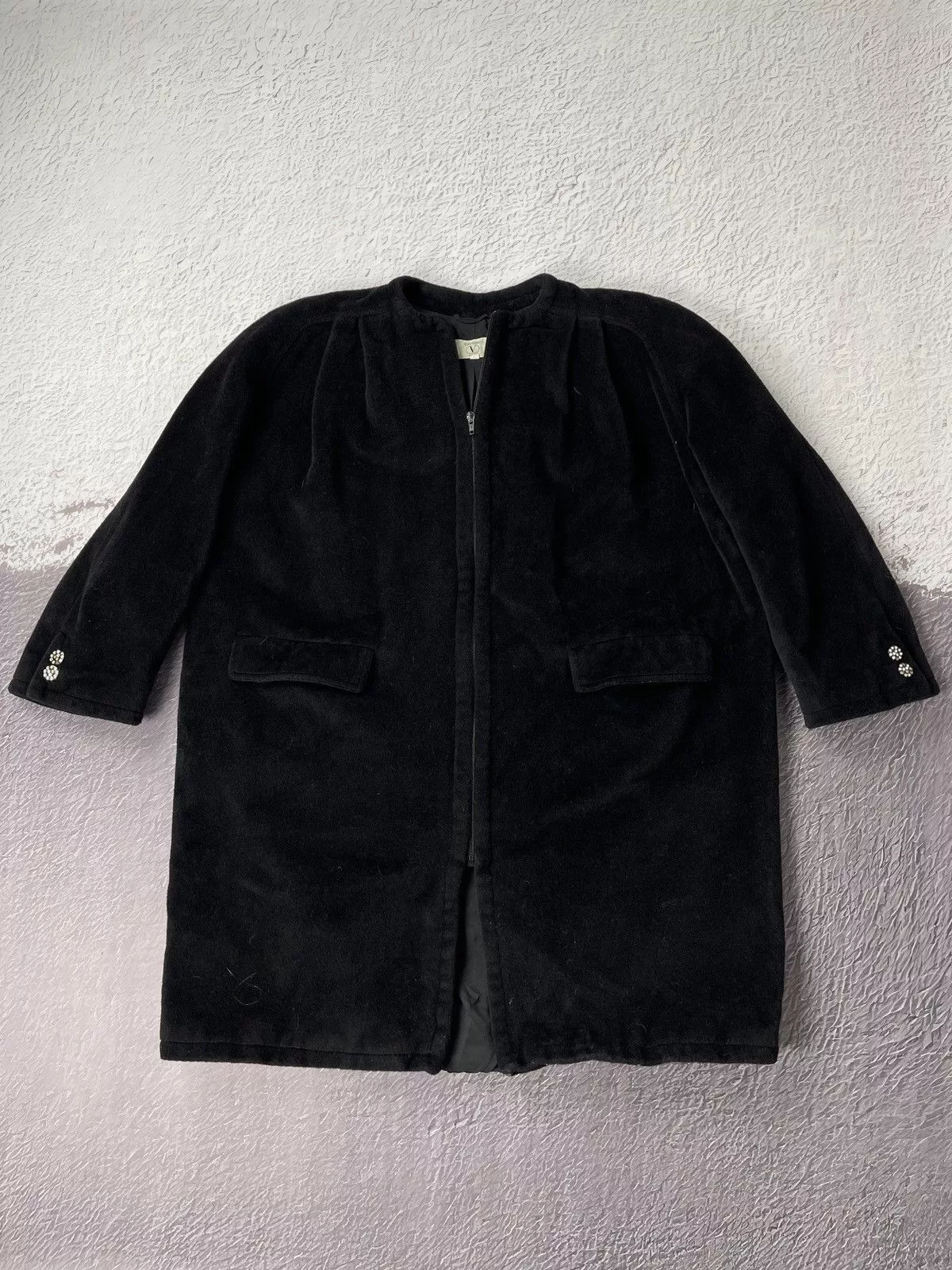 Valentino Coats Valentino miss V vintage wool cashmere full zip coat jacket Black Luxury