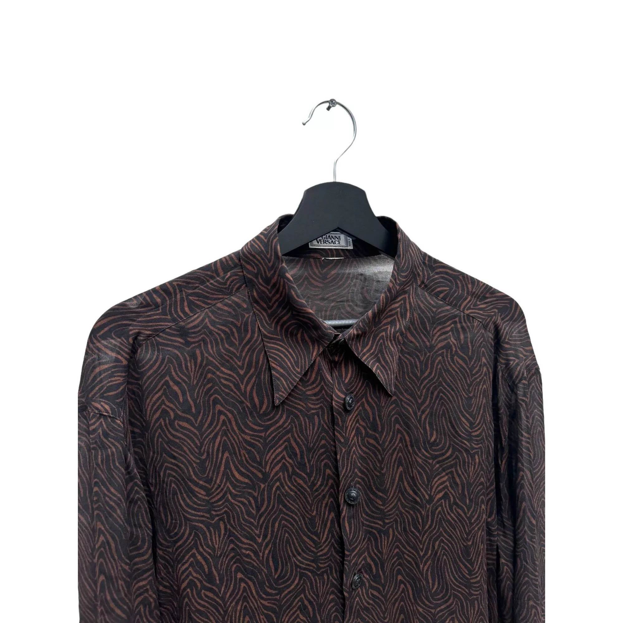 Versace Button Ups Versace Brown Silk Printed Leopard Shirt