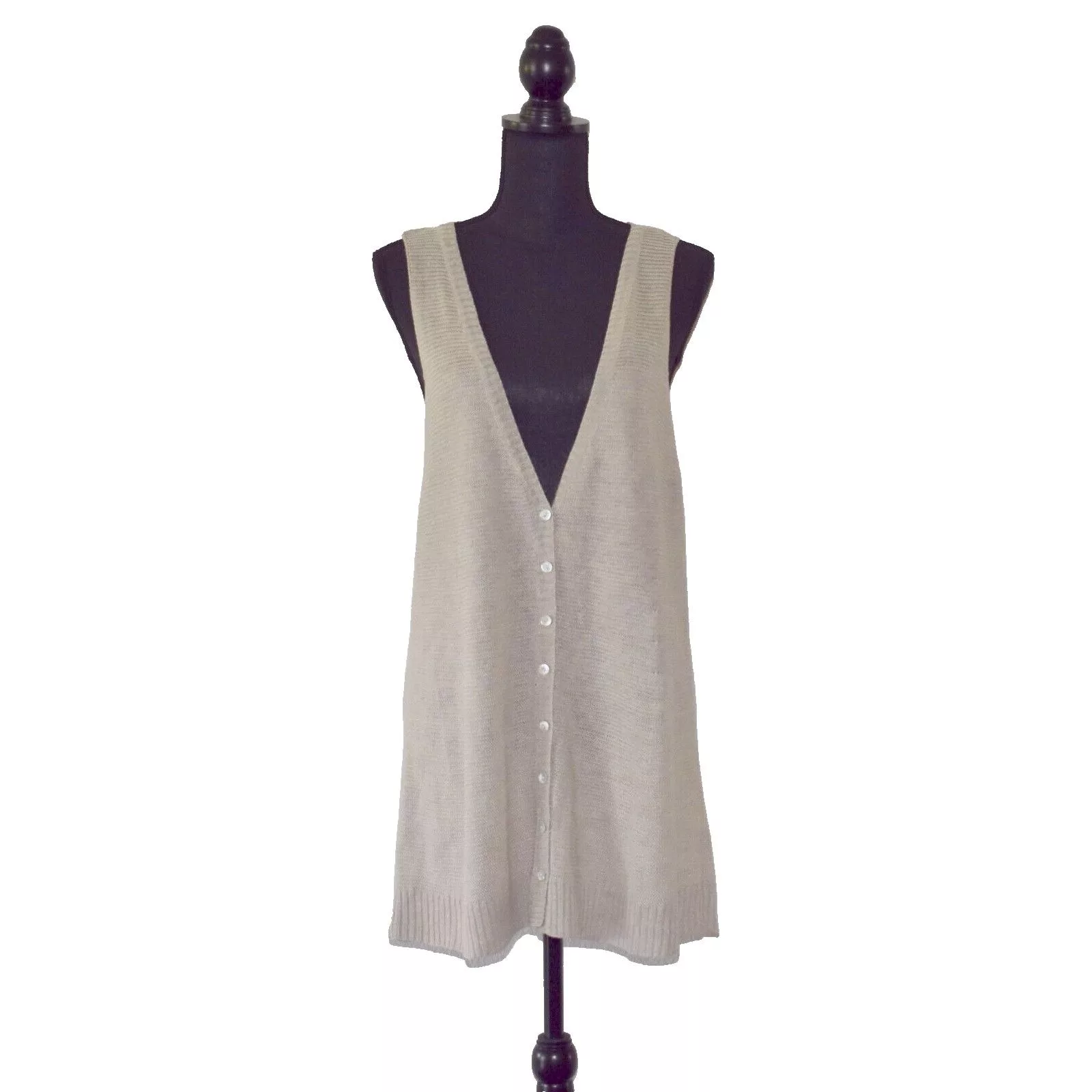 Eileen Fisher Sweaters EILEEN FISHER Beige Linen Sleeveless Cardigan Sweater Sz PL