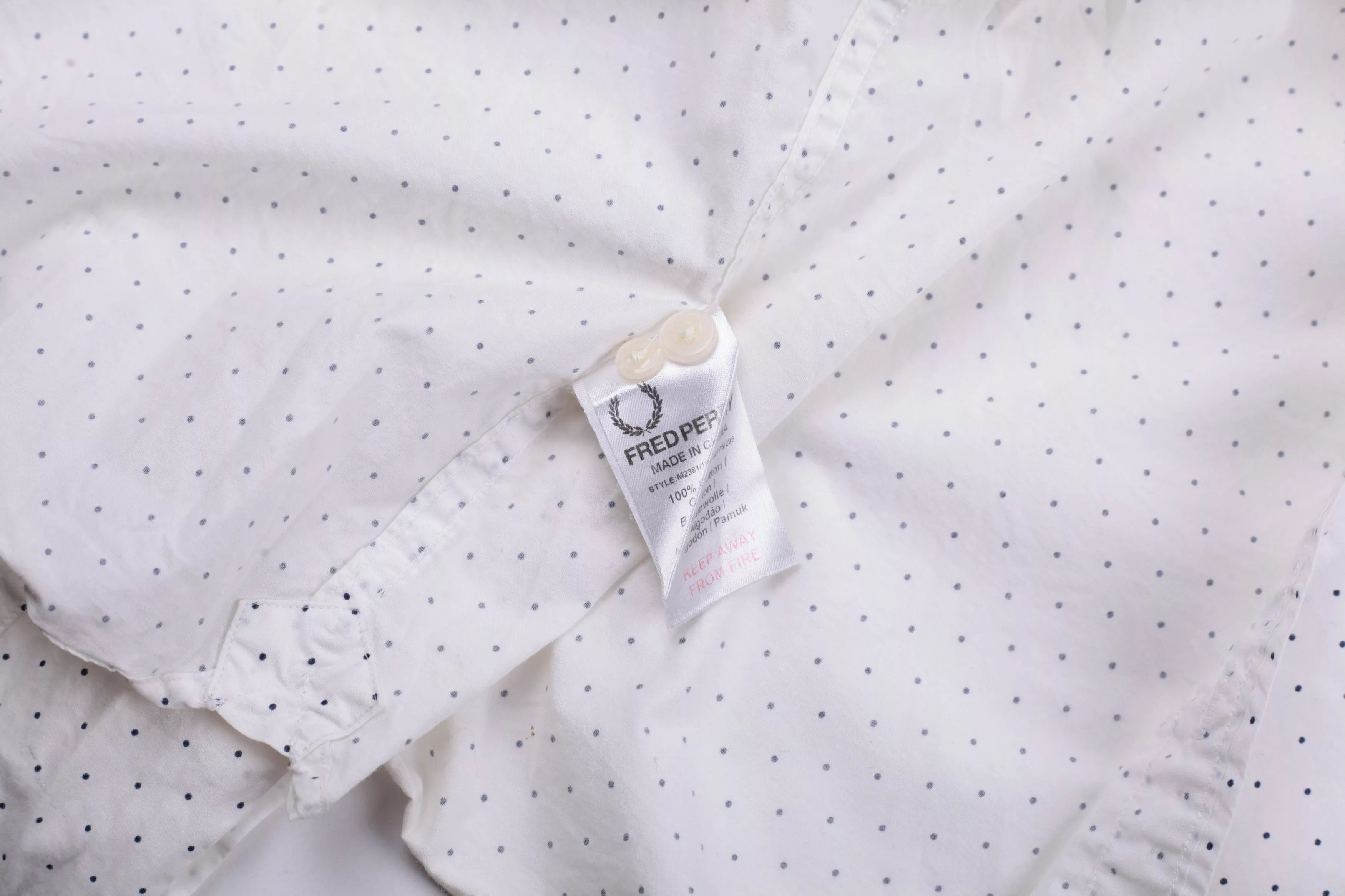 Fred Perry Shirts Button Ups Fred Perry White Dotted Long Sleeve Shirt Size S Slim Fit