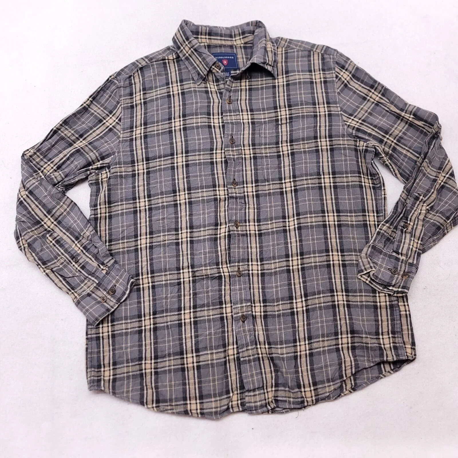 Saddlebred Shirts Button Ups Saddlebred Tartan Flannel Casual Shirt Mens Size Large Gray