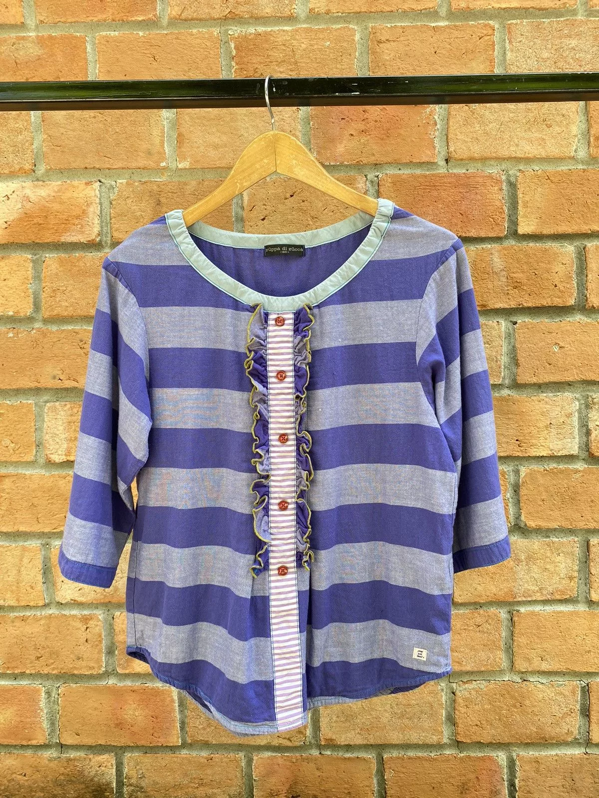 Zucca Button Ups Zucca stripped ruffle purple blouse Blue