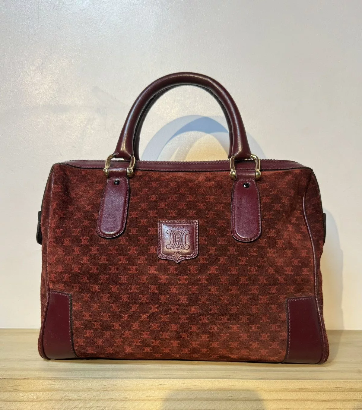Celine Handle Bags Celine Macadam Handbag Red Suede