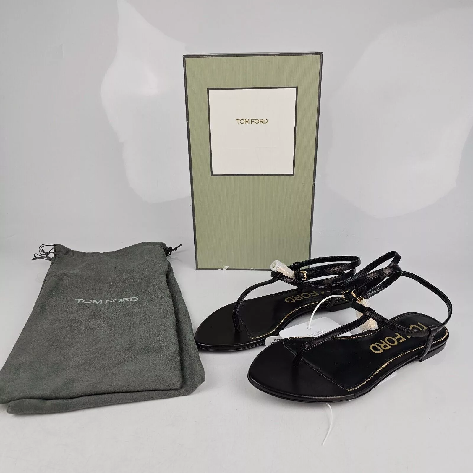 Tom Ford Flats Tom Ford Padlock Black Leather Sandals New