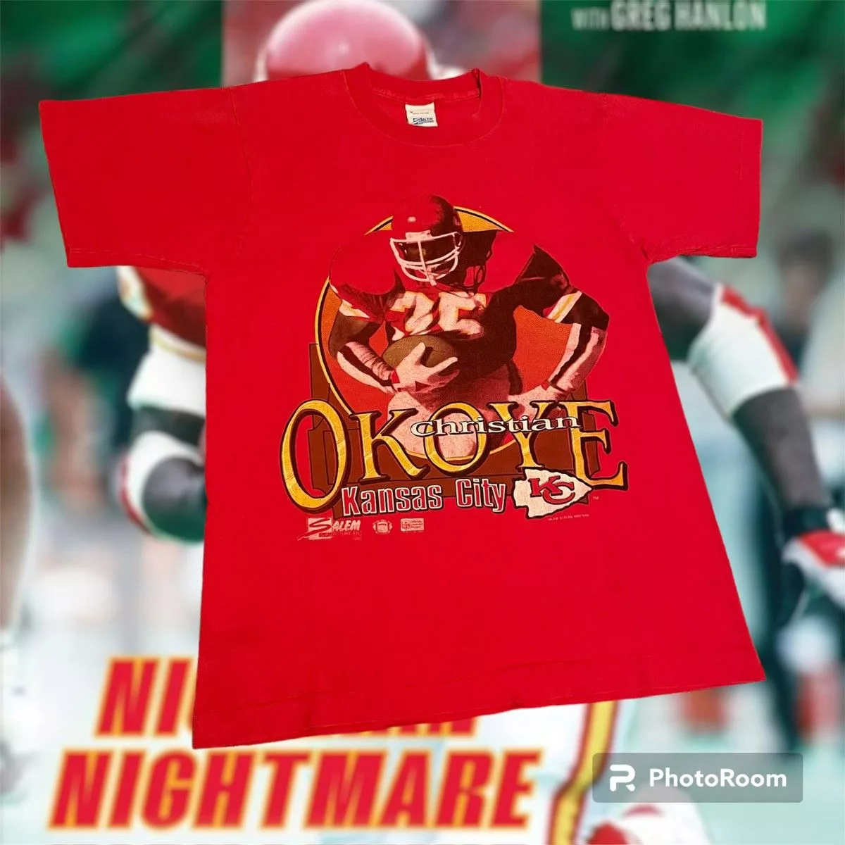 NFL Short Sleeve T Shirts NFL × Salem Sportswear × Vintage Vintage 1990 NFL Christian Okoye Kansas City Chiefs Tee Red