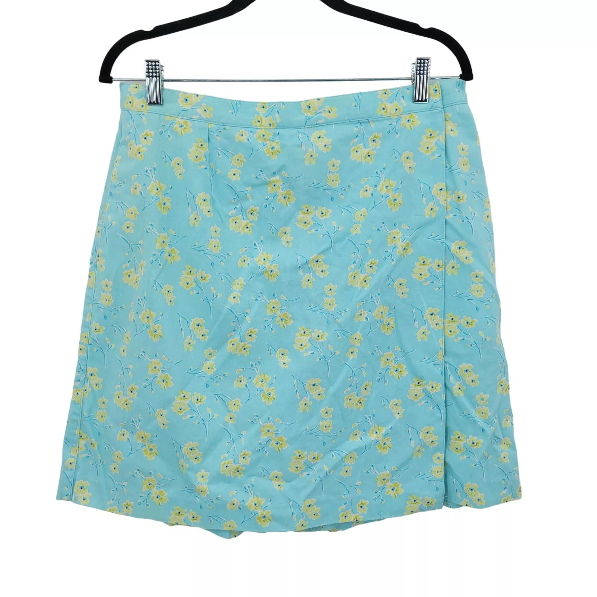 Vintage Mini Skirts Vintage Skort 16 Baby Blue Floral Pockets Wrap Shorts Cotton
