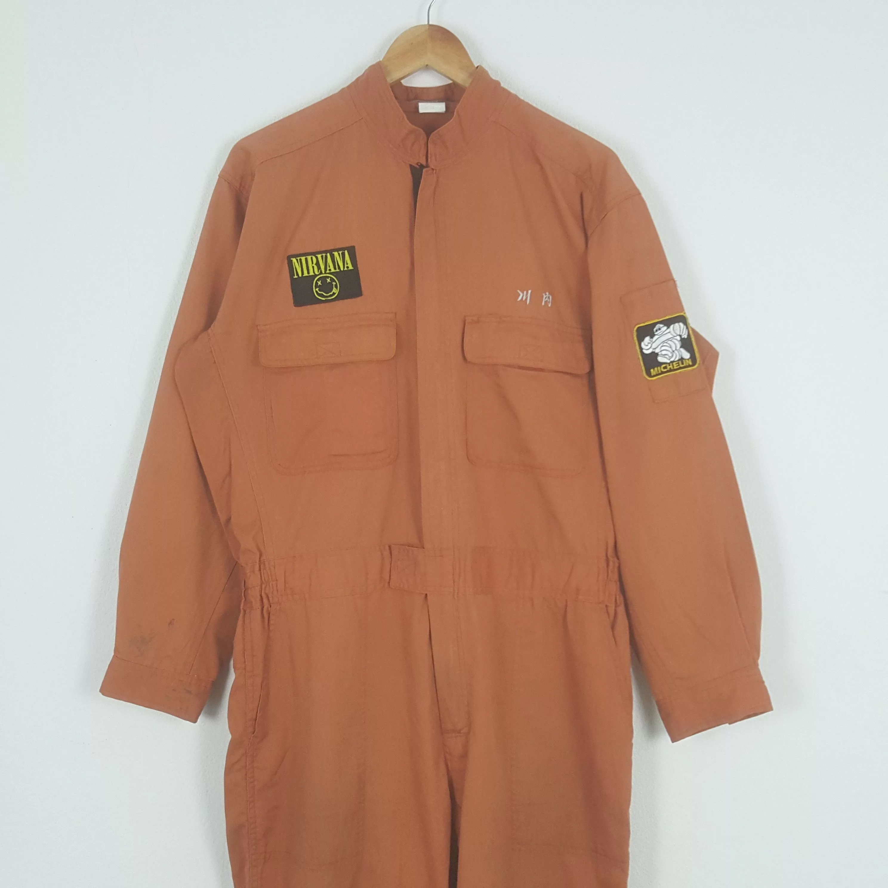 Nirvana Light Jackets Nirvana × Vintage Vintage Nirvana x Michelin Patches Work Coverall Jacket Orange Workwear