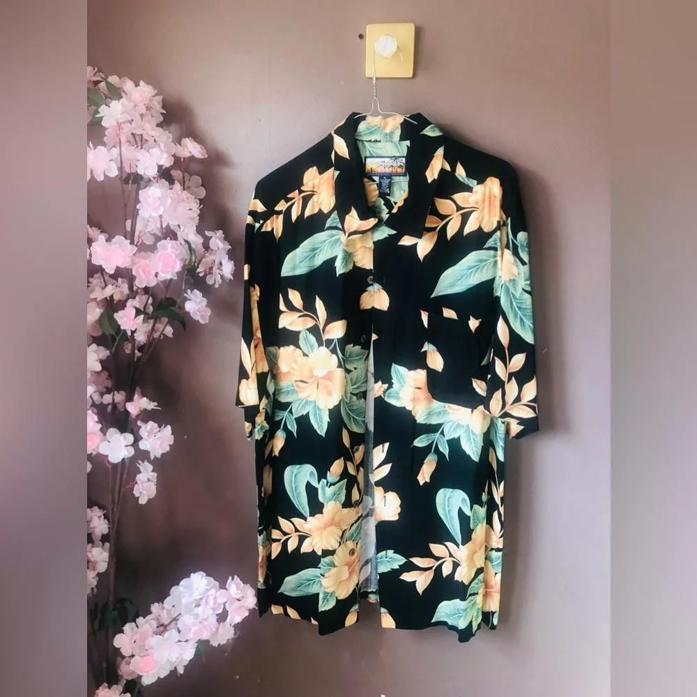 Designer Shirts Button Ups Designer Hawaii shirt top button down floral Black