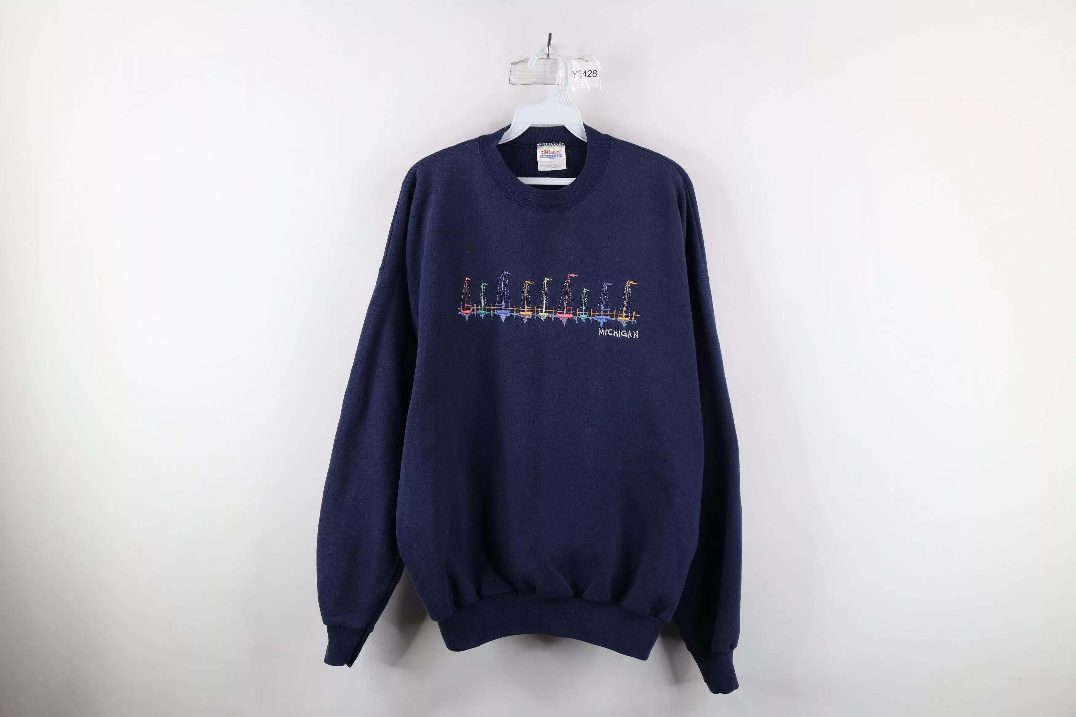 Vintage Sweatshirts Vintage 90s Streetwear Rainbow Sailboat Michigan Sweatshirt Blue