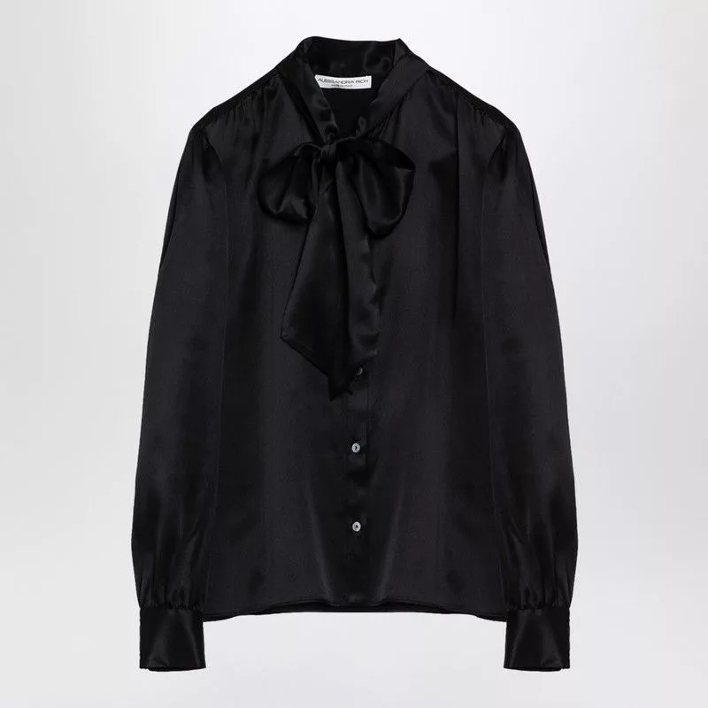 Alessandra Rich Polos Alessandra Rich Black Silk Shirt With Bow Multi