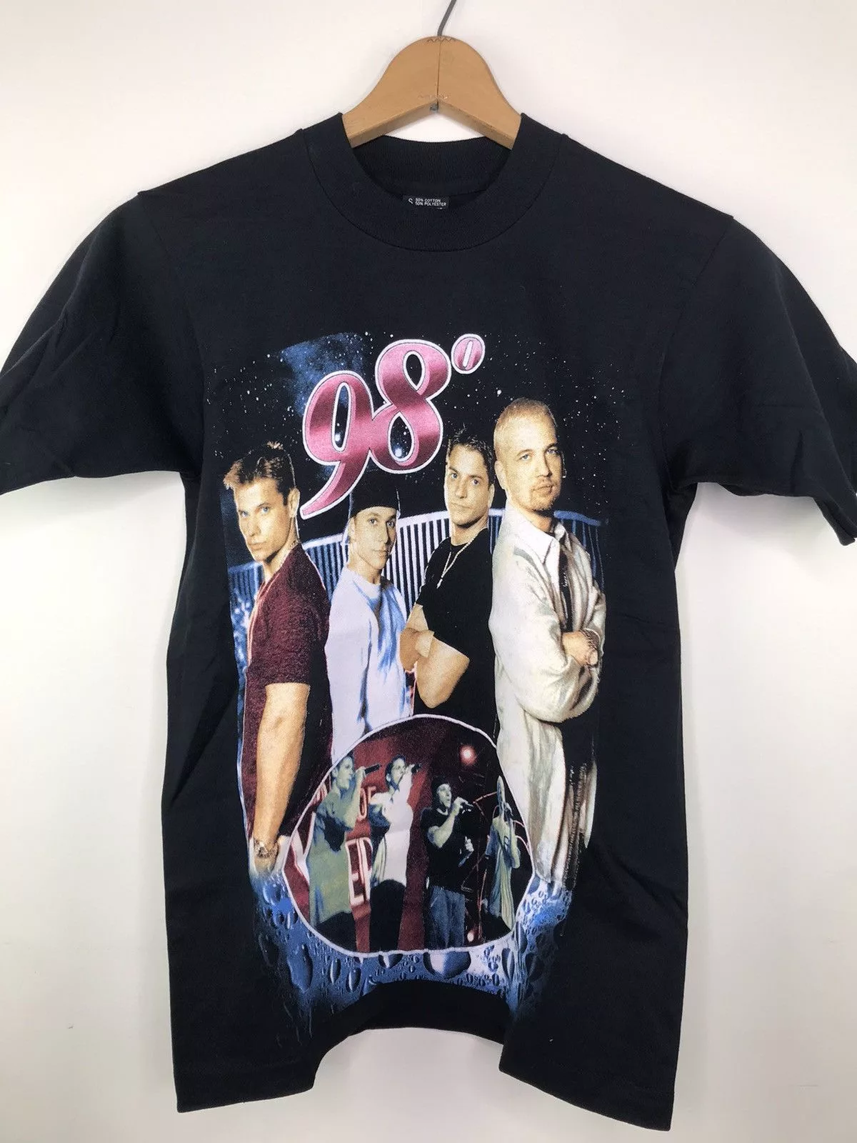 Vintage Short Sleeve T Shirts Vintage 90s Boy Band Double Sided 98 Degrees Tee Shirt Black