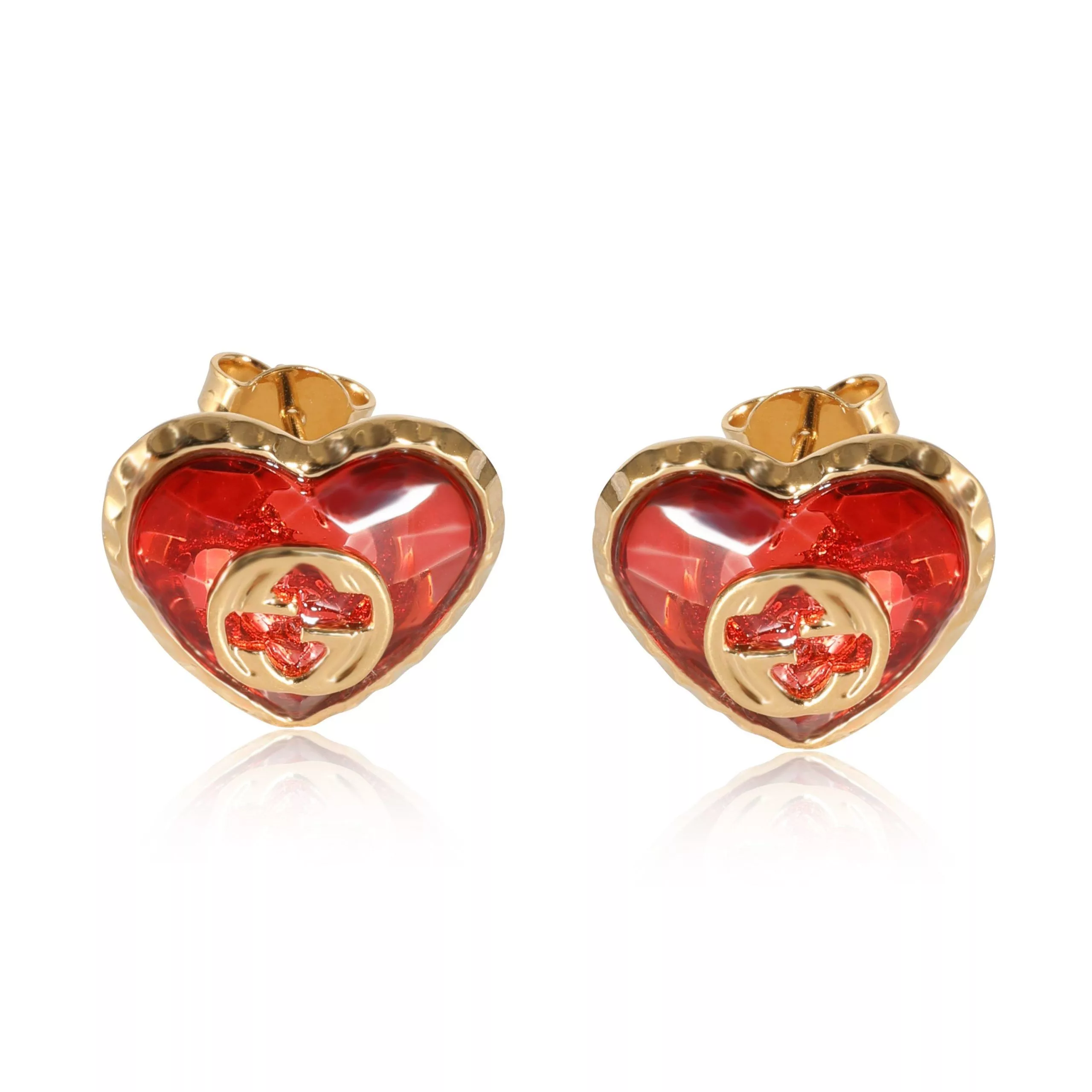 Gucci Rings Gucci Interlocking G Red Crystal Heart Earrings Gold