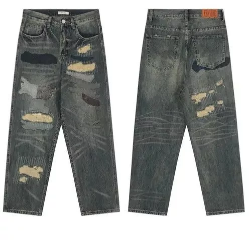 Jean Denim Patchwork Baggy Jeans Blue Streetwear