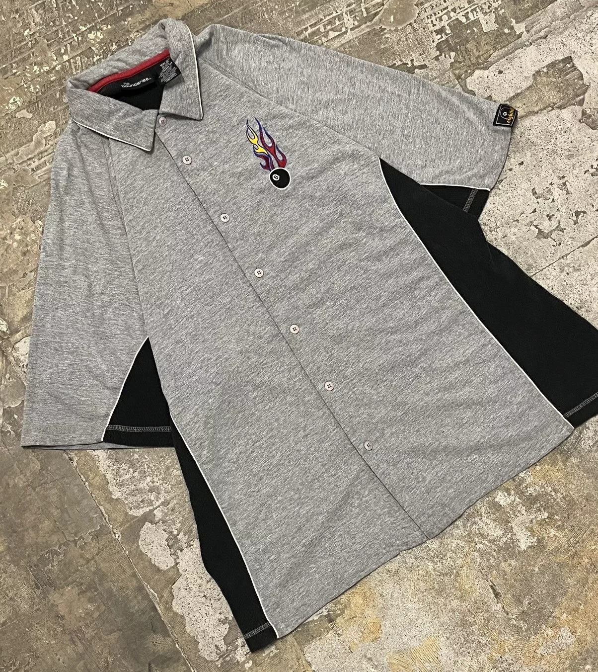 JNCO Short Sleeve T Shirts JNCO × Vintage Y2k jnco style button up 8 ball flames skater grunge opium Gray Streetwear