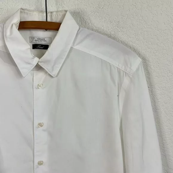 Versace Shirts Button Ups Versace Collection Button Down Embroidered Logo Men's Shirt White
