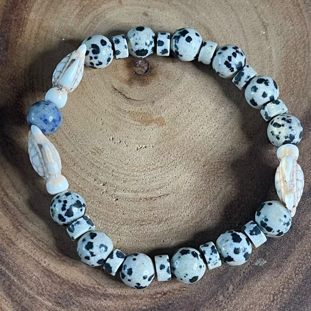 Other Bracelets Other Sea turtle blue dot stone Dalmatian jasper stretch bracelet crystal beaded