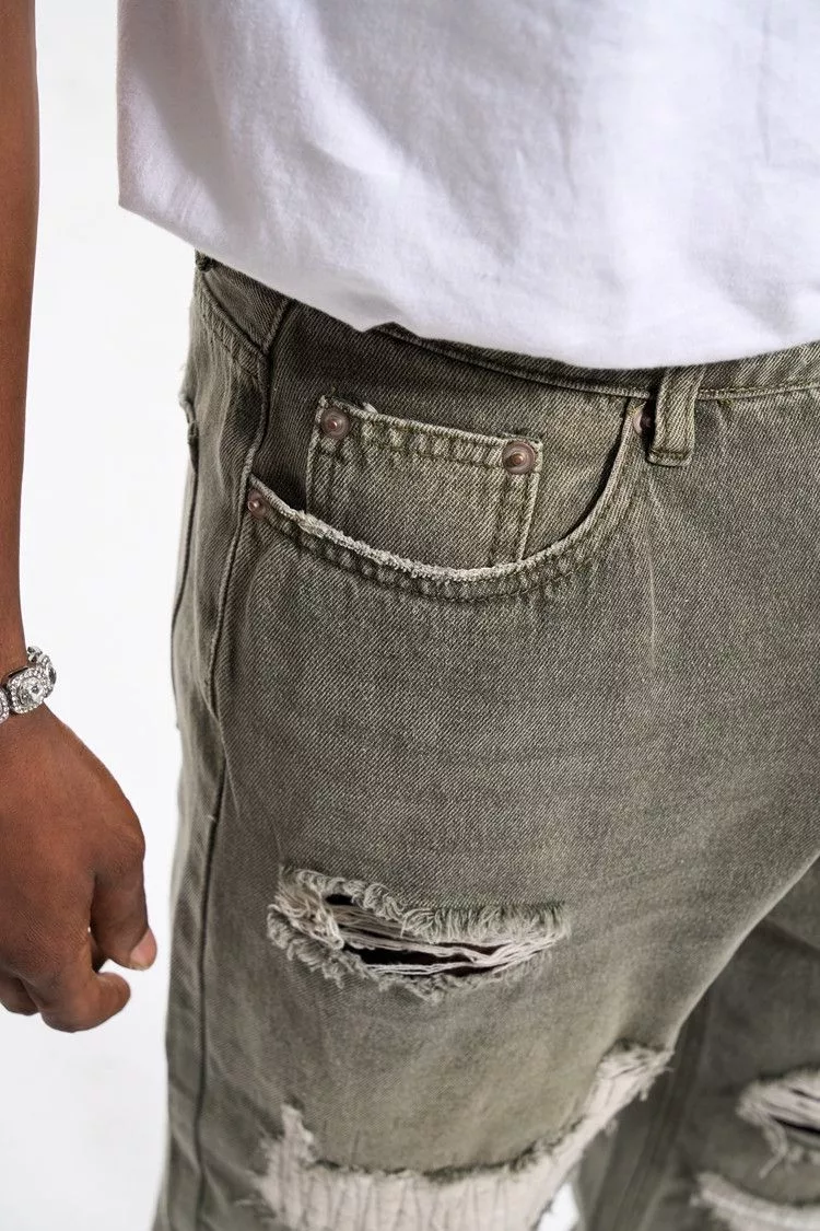 Japanese Brand Denim Japanese Brand × Vintage Patch Damage Straight Jeans Gray Streetwear