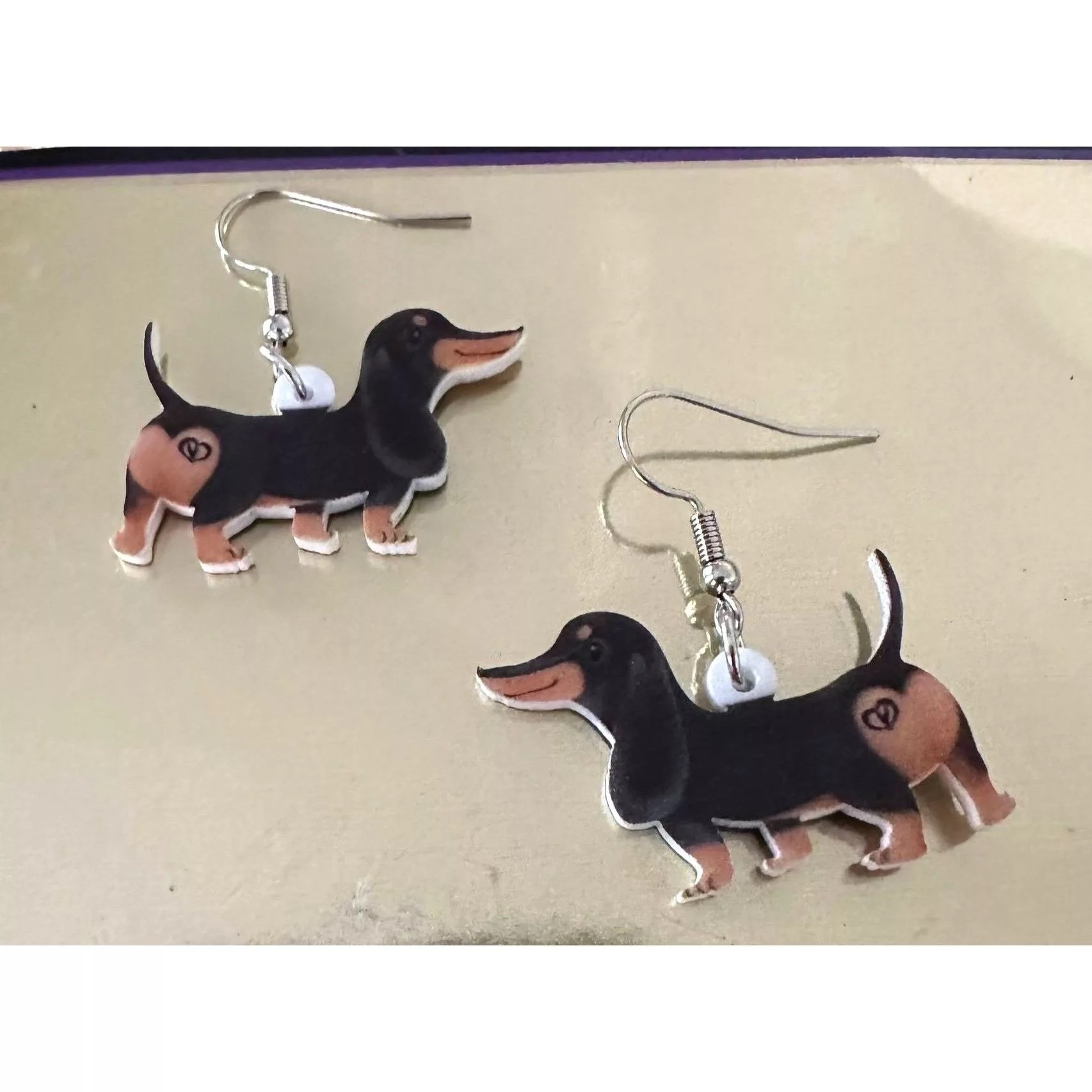 Handmade Earrings Handmade Dachshund Earrings New Dangle Hooks Double Sided Black Tan W Multi Vintage