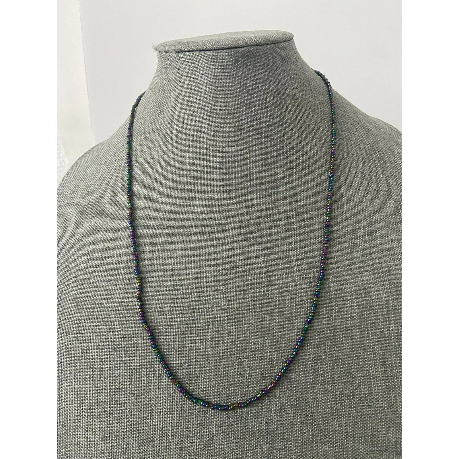 Handmade Necklaces Handmade iridescent black seed bead necklace Purple