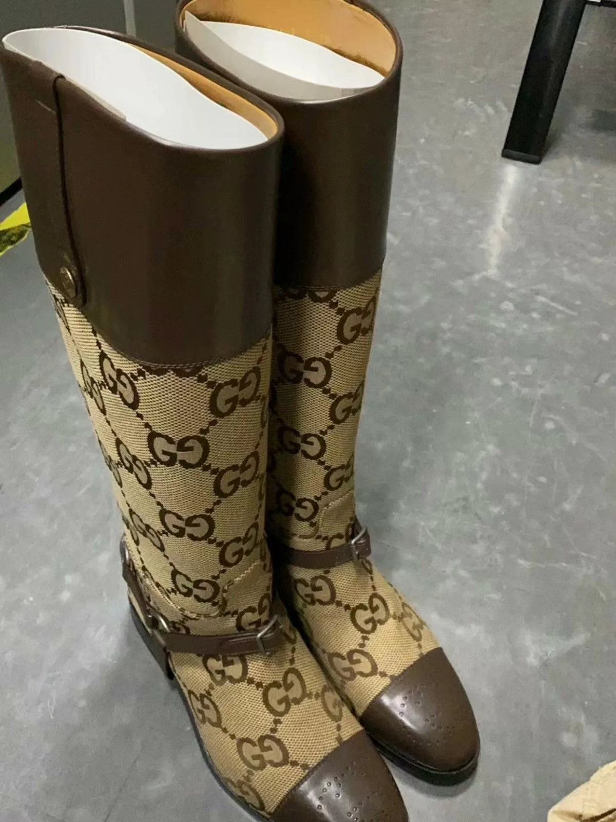 Gucci Boots Gucci GG CANVAS & LEATHER KNEE BOOTS Brown