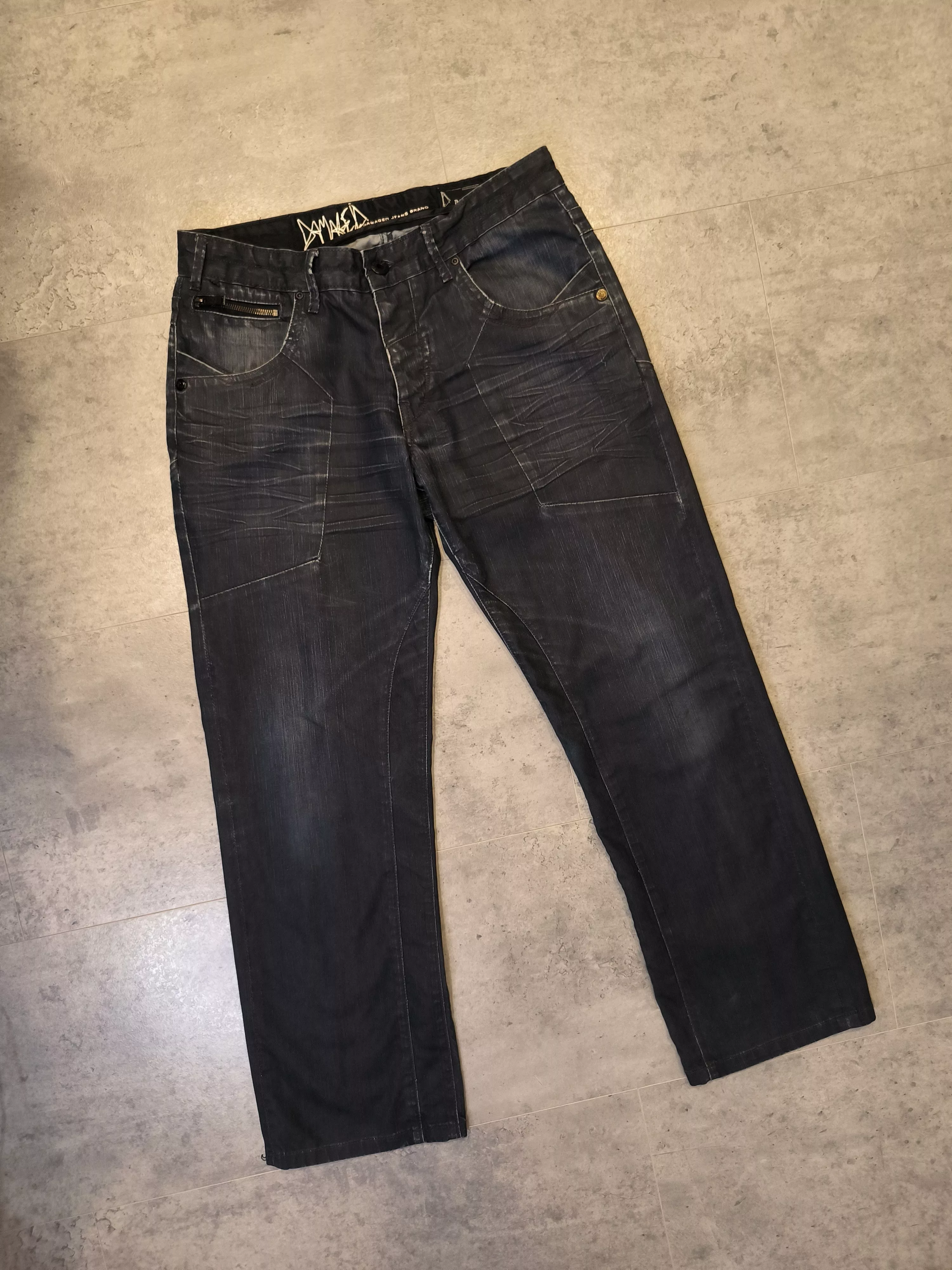Vintage Denim Baggy Pants Damaged Blue