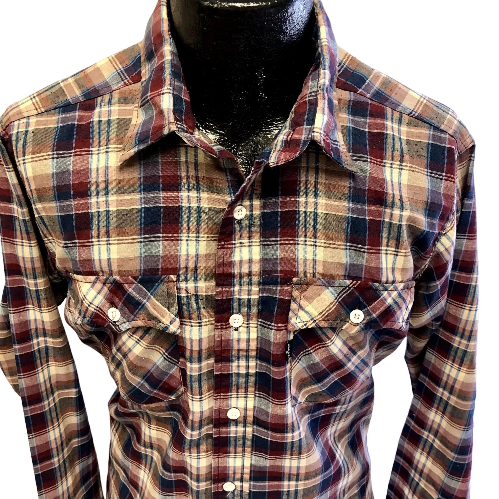 Levi's Shirts Button Ups Levi's Vintage 60's Levis Men's MoD Maroon Blue SHADOW PLAID Flecke Red