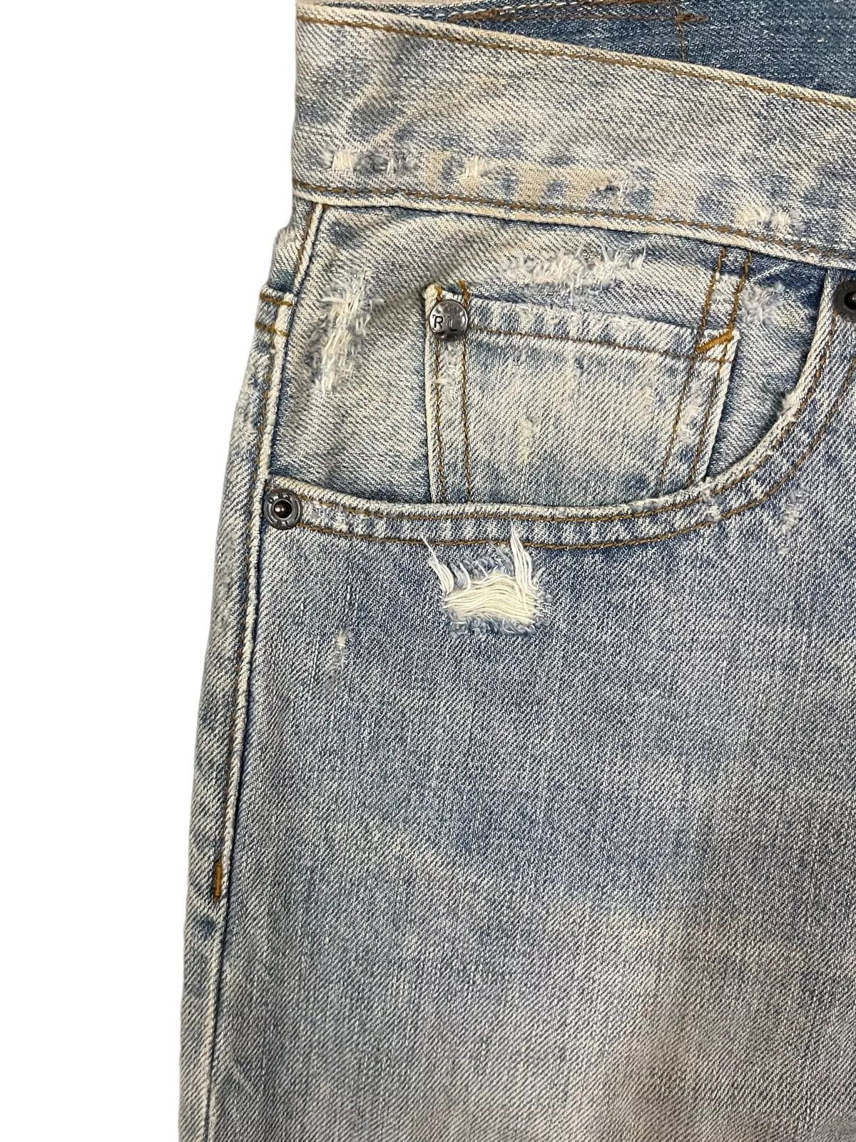 Designer Denim Designer Vintage Light Blue Heavy Distressed Regular Straight Jeans