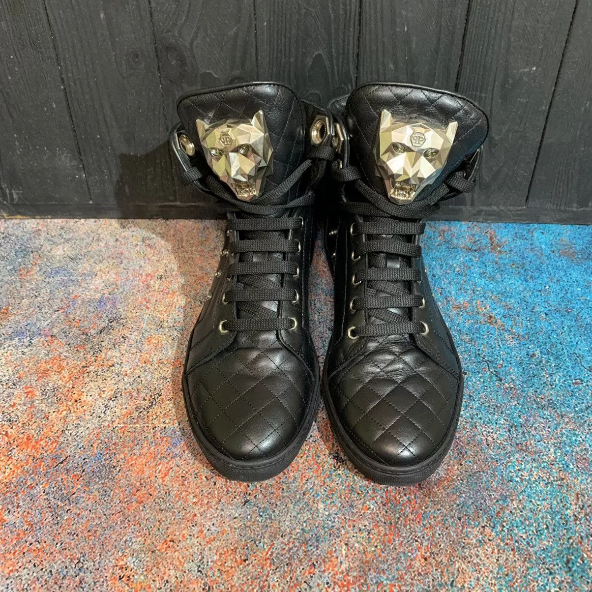 Philipp Plein Hi Top Sneakers Philipp Plein Women’s Leather Sneakers Size 38 Black Luxury