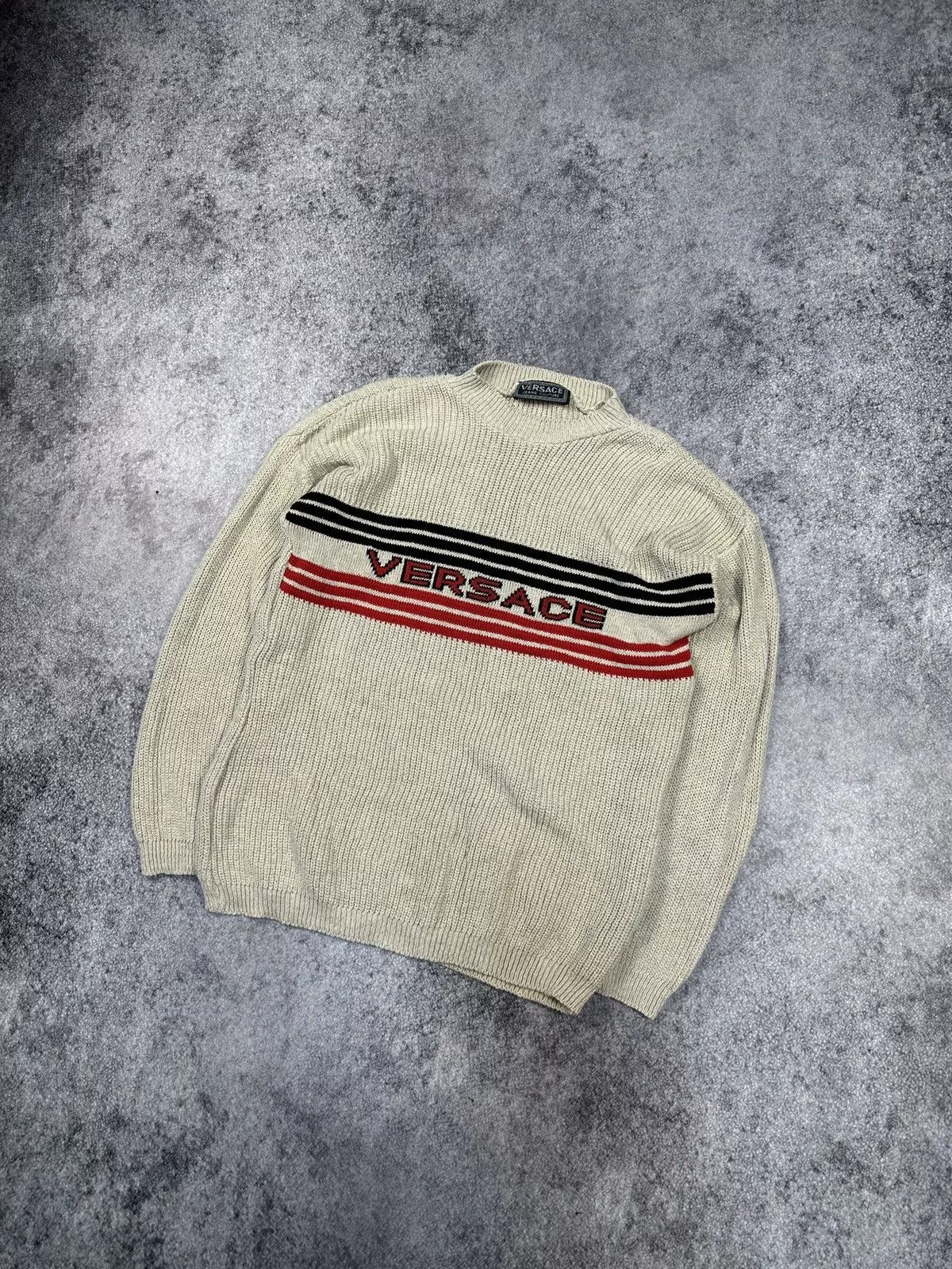 Versace Sweaters Knitwear Vintage Versace Knitwear Big Logo Streetwear Style Rare L Beige Luxury